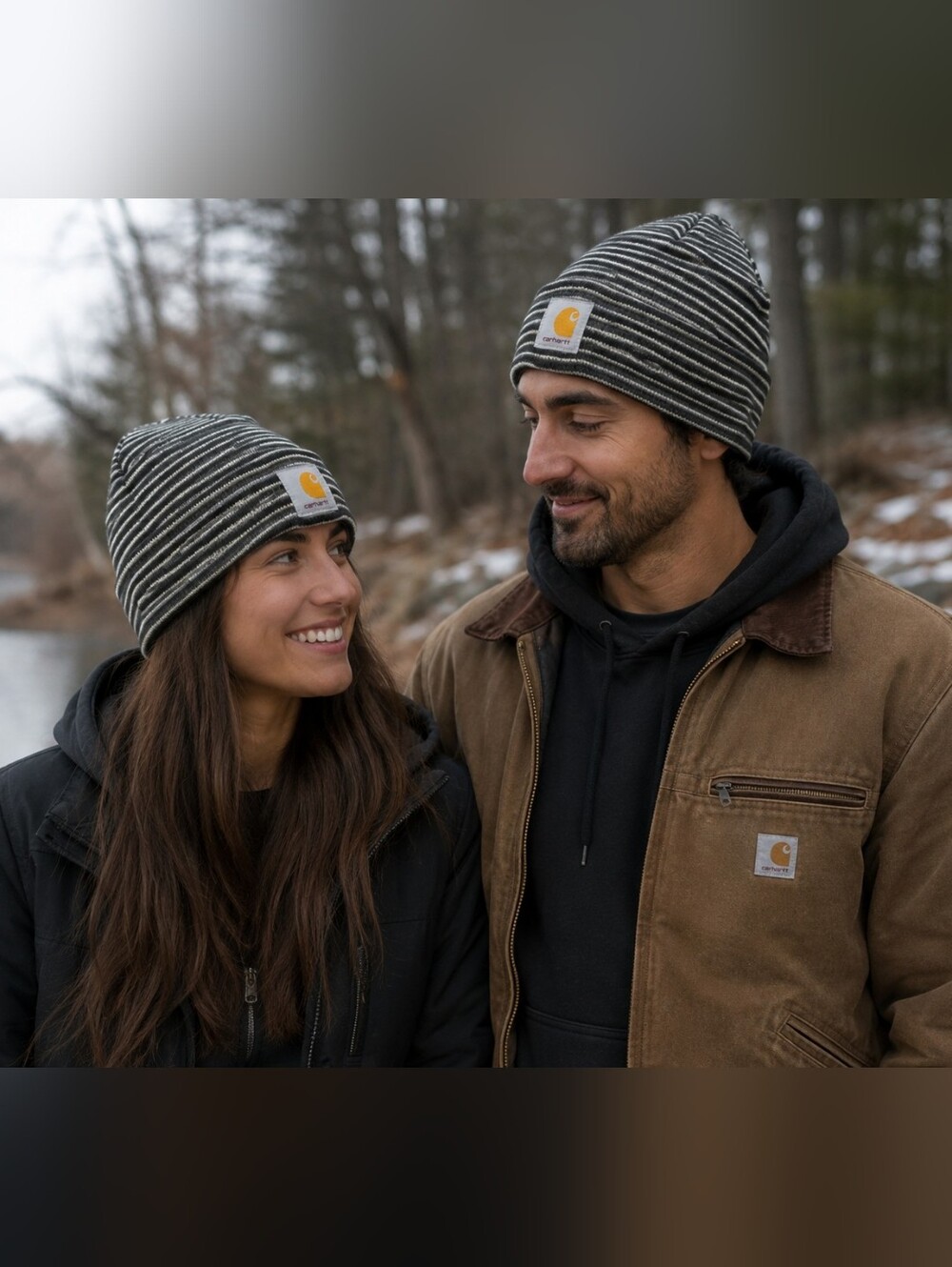 Carhartt Striped Knit Beanie Hat | Gray & Cream | Winter Essential | Unisex